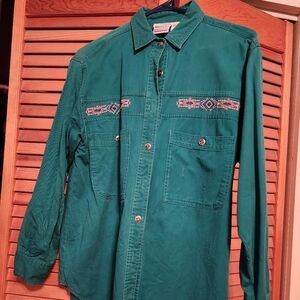 Small Turquoise Women's Western style Shirt with contrasting pink trim. Nuovo